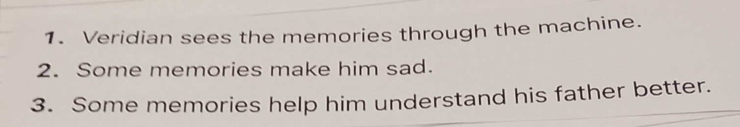 Student's worksheet showing three sentences to combine